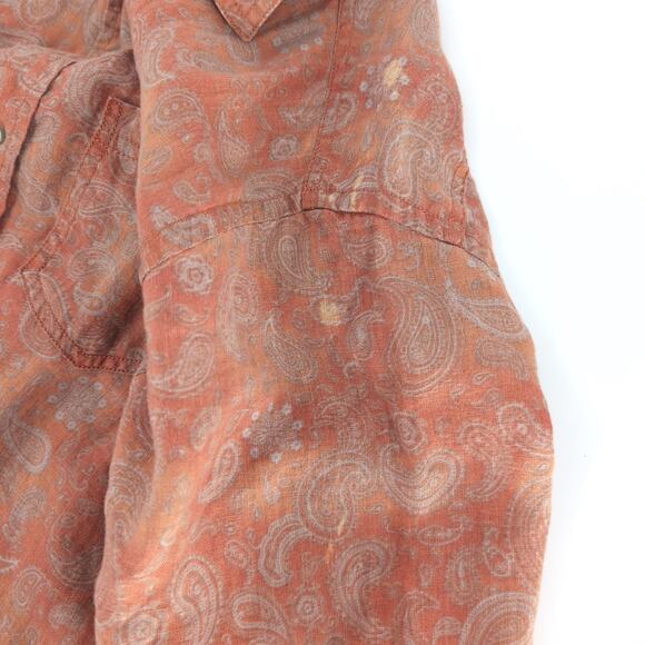 Black Brown 1826 Mens Orange Paisley Button Down Short Sleeve Shirt -Size L -GUC - Picture 8 of 12